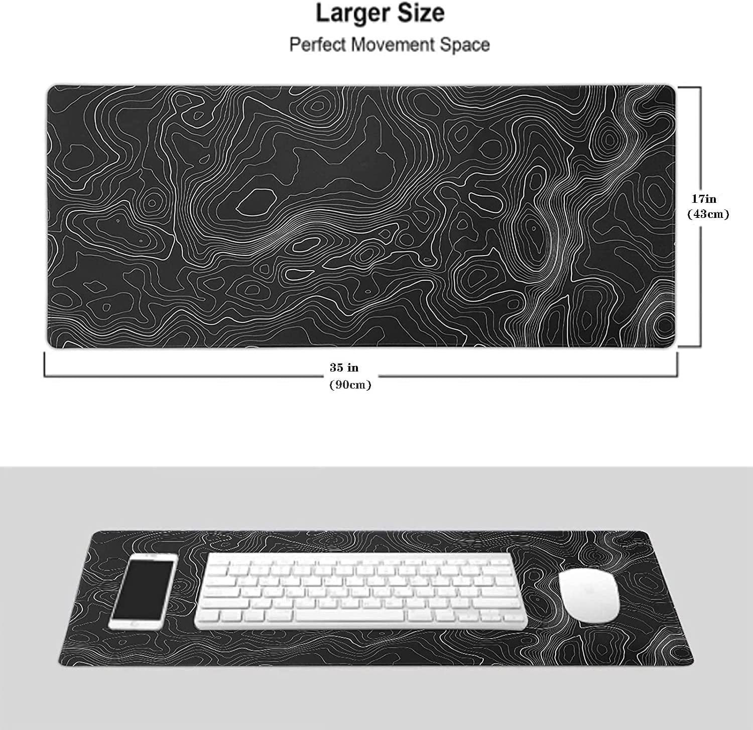 Extended XXXL Gaming Mouse Pad (35x17 inches) with Non-Slip Rubber Base and Topographic Map Design for Office and Gaming Use